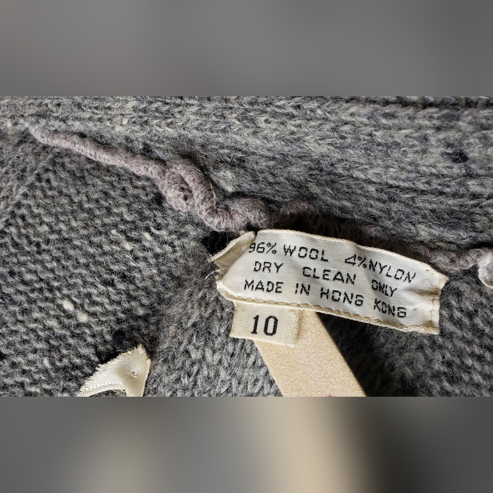 VTG 1970s Grey Wool Womens Long Winter Cape One Button Built In Scarf Size 10 - Picture 10 of 10